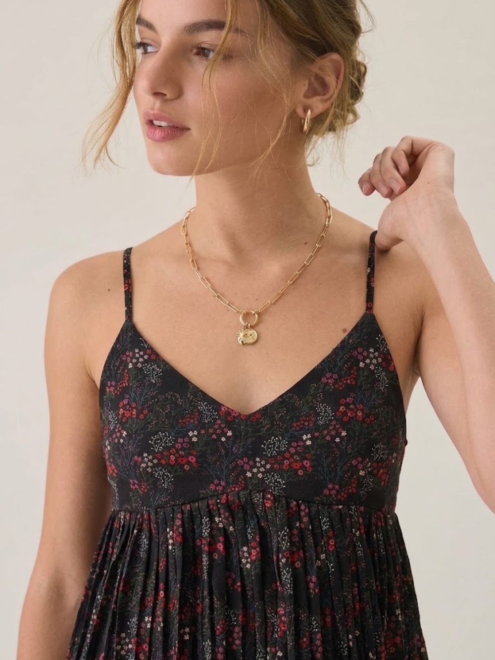 Vintage ORB Floral Babydoll Tank Top Black Cottagecore Y2K Boho Sz L